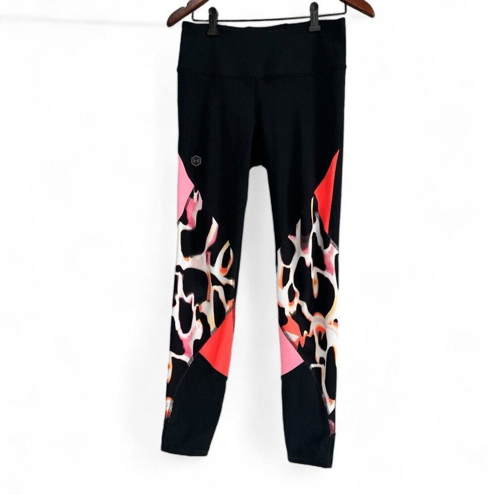 Under Armour Leggings Women Size M Black Abstract Print Pull On Stretch Yoga